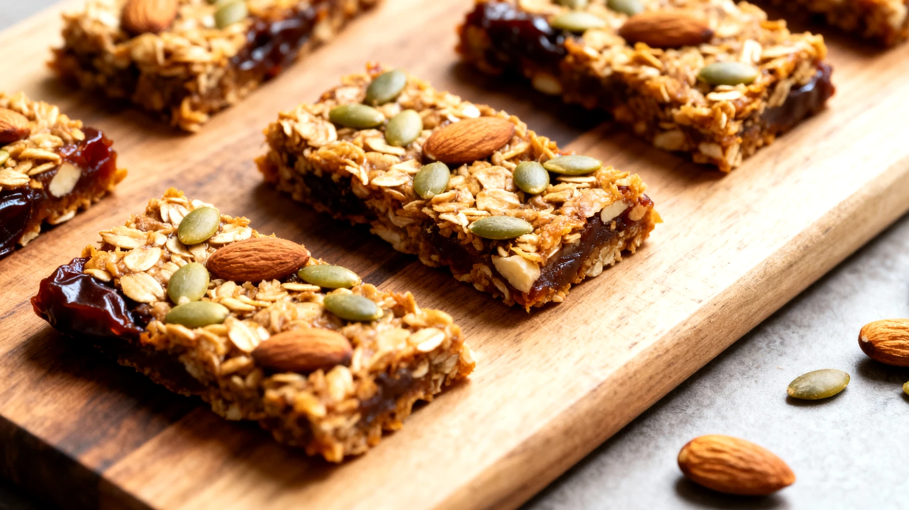 Barrette di avena e datteri con semi di zucca e mandorle"